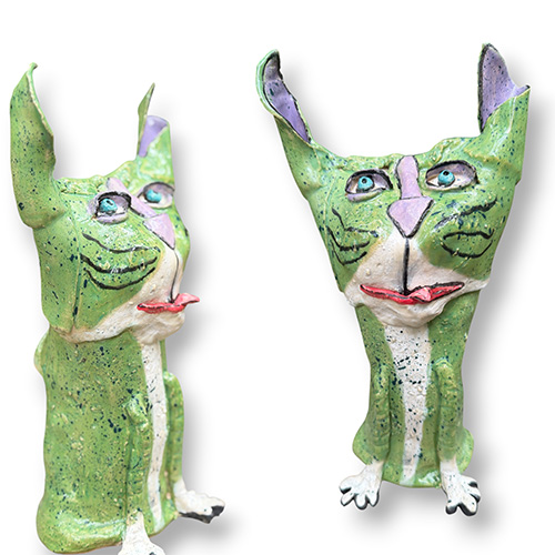 Carolyn Simmons 10" Green Long-Eared Cat Sculpture DP6385